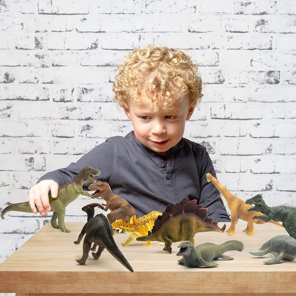 Prextex Realistic Looking 10" Dinosaurs Pack of 12 Large Plastic Assorted Dinosaur Figures - Image 6