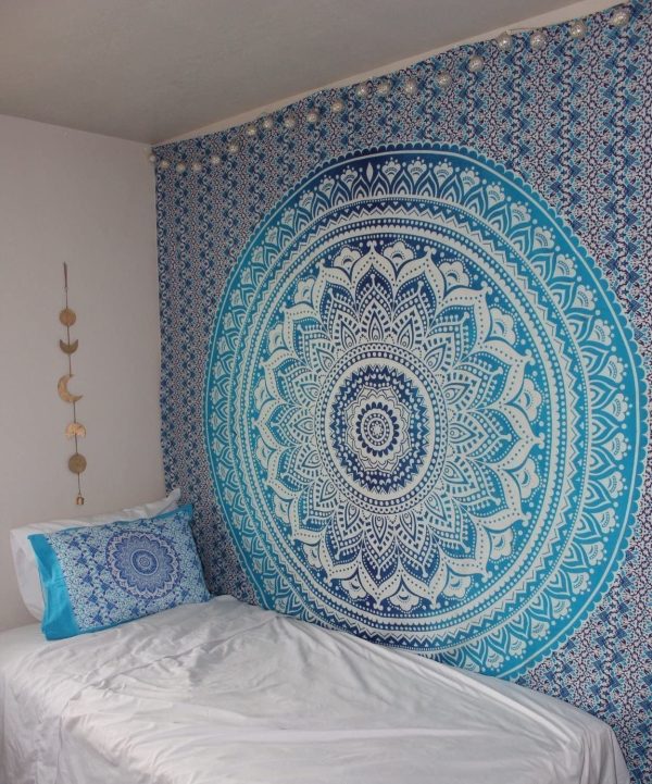 THE ART BOX Mandala Tapestry for Bedroom Wall Decor Wall Hanging Beach Blanket Bed Throw Tapisserie Hippie Room Decor Bohemian Trippy Tapestry Psychedelic , Blue , 140x210 Cms - Image 3