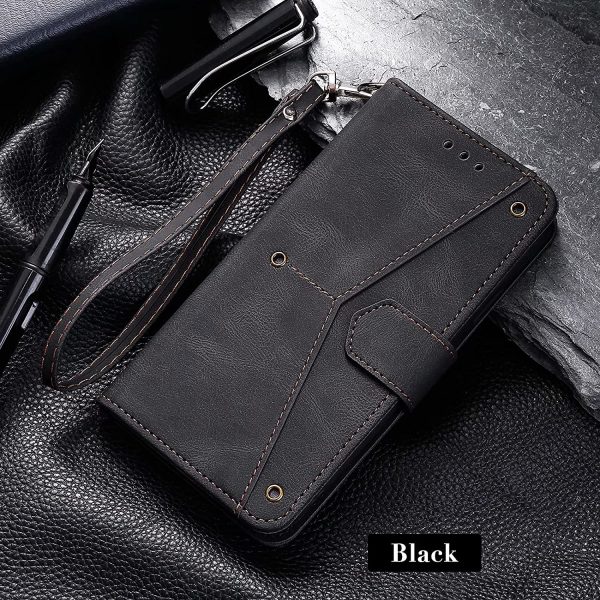 Rivet Splicing Wallet Case for iPhone 11,Retro Full Protection PU Leather Folio Flip Cover with Card Holder Kickstand Shockproof,Black - Image 6