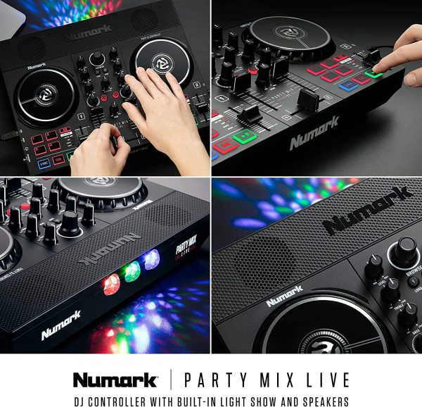 Numark Party Mix Live - DJ Controller with Built in Speakers, Party Lights and DJ Mixer, Complete Dj Set with Mixer and Audio Interface + Serato DJ Lite