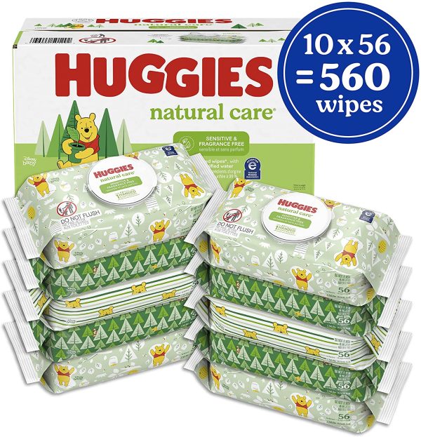 Baby Wipes, Huggies Natural Care Sensitive, UNSCENTED, Hypoallergenic, 10 Flip-Top Packs, 560 Count - Image 2