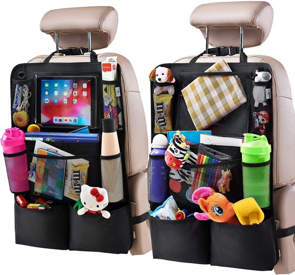 Backseat Car Organizer, Kick Mats Back Seat Protector with Touch Screen Tablet Holder, Car Back Seat Organizer for Kids, Car Travel Accessories, Kick Mat with 9 Storage Pockets 2 Pack - Image 2