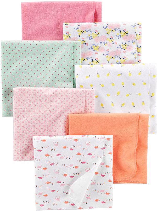 Simple Joys by Carter's Baby Girls' 7-Pack Flannel Receiving Blankets, Floral/Pink/Mint/Lemon/Dino, One Size - Image 2