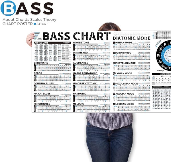 Bass Scales Notes Chart Poster of Pentatonic Scales | Blues Scales | Harmonic Minor Scales | Melodic Minor Scales and Diatonic Mode Scales, 24'' x 47'' Bass Notes Wall Chart for Beginners Adult or Kid - Image 3