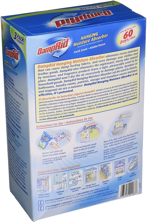 DampRid FG83K Hanging Moisture Absorber Fresh Scent (1 Box / 3 bags, 14 oz each) - Image 2