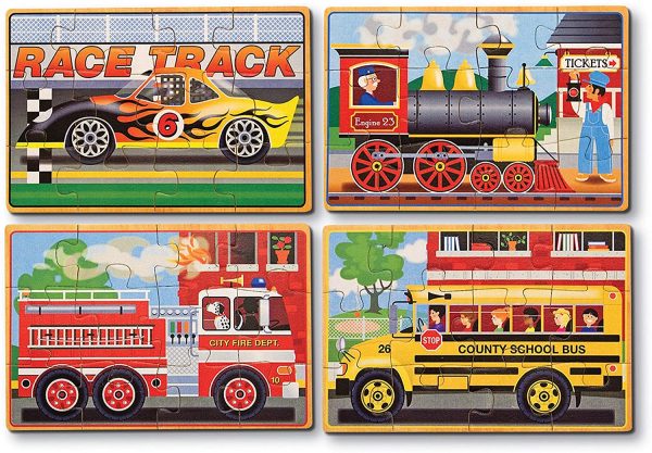 Melissa & Doug Vehicles 4-in-1 Wooden Jigsaw Puzzles in a Storage Box (48 pcs) - Image 2