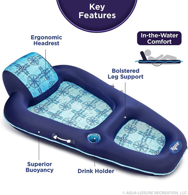 Aqua Luxury Water Lounge, X-Large, Inflatable Pool Float with Headrest, Backrest & Footrest, Navy/Light Blue - Image 5