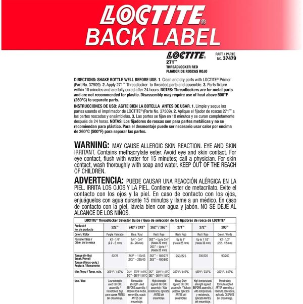 LOCTITE 37421 271 Red Heavy Duty Threadlocker - 6 ml Tube - Image 3