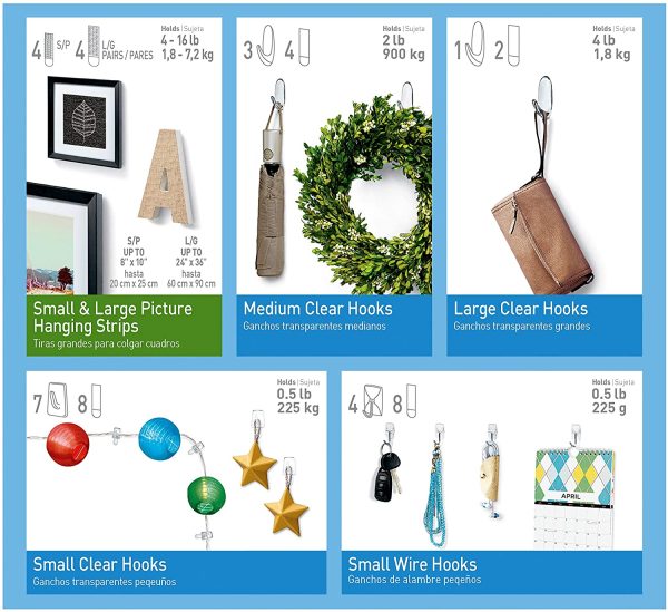 Command Clear Variety Kit, Various Sized Hooks, Wire Hooks, and Picture Hanging Strips to Hang Up to 19 Items, Organize Damage-Free - Image 9