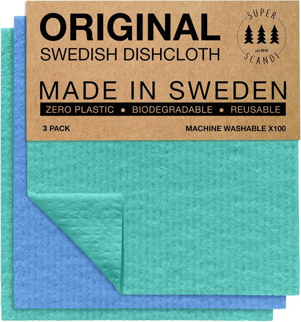 SUPERSCANDI Large Reusable Washable Paper Towel Replacement Cloths ?C 3 Pack Blue and Green - Image 7