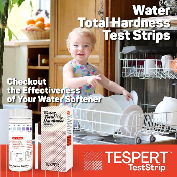 TESPERT Water Hardness Test Strips, 125 Strips, Simple and Accurate Test Kit for Water Softener Water Filtration Systems Pools Spa Laundry Dishwashers Industrial Processes and More - Image 3