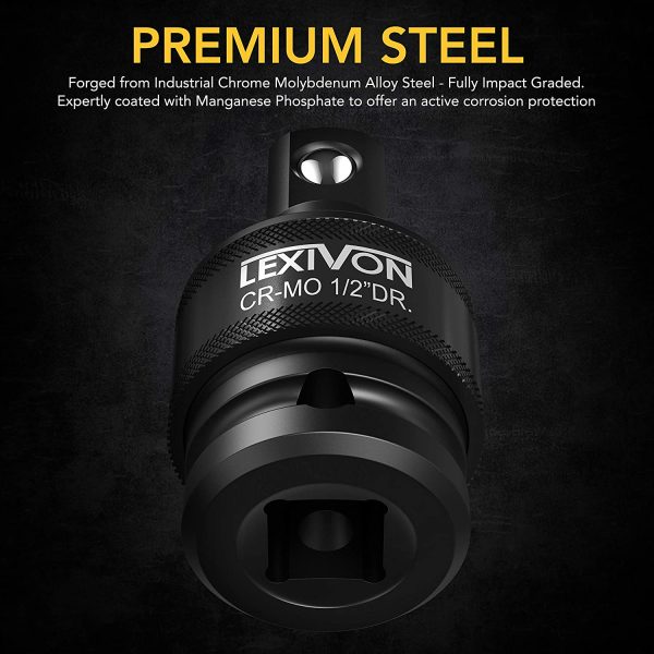 Premium Impact Universal Joint Socket Swivel Set | 3-Piece Ball Spring Design 1/2", 3/8", and 1/4" U-Joint Drive | Cr-Mo Steel - Full Impact Grade (LX-113) - Image 3