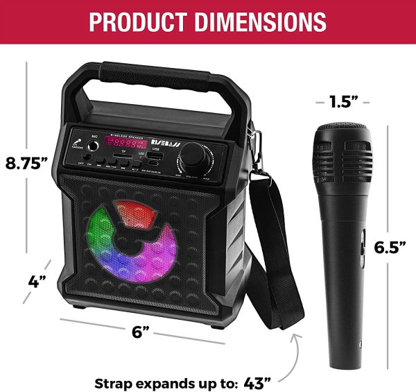 Risebass Portable Bluetooth Speaker with Microphone Set - Home Karaoke Machine and PA System for Kids and Adults with Party Lights - Rechargeable USB Speaker Set with FM Radio, SD/TF Card and AUX - Image 5