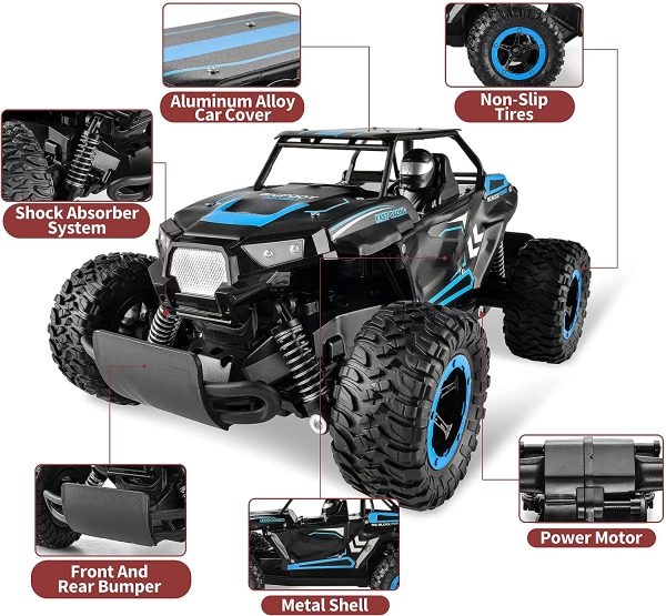 BEZGAR 18 Remote Control Truck for Boys, RC Car Toy Grade 1:14 Scale 2WD High Speed 20 Km/h All Terrains Electric Toy Off Road Vehicle Crawler with Two Rechargeable Batteries for Kids and Adults (Blue) - Image 4