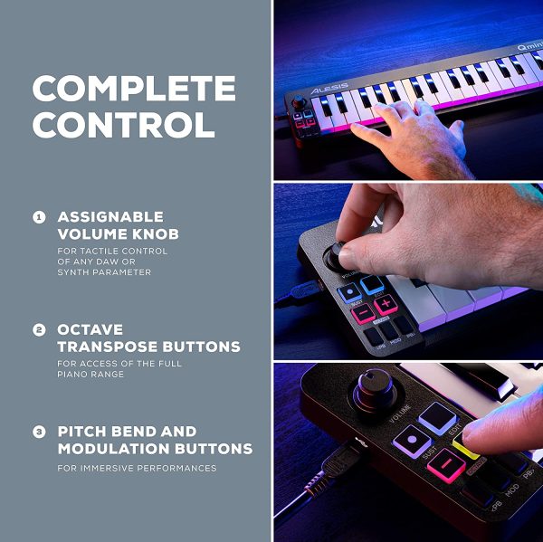 Alesis Qmini - Portable 32 Key USB MIDI Keyboard Controller with Velocity Sensitive Synth Action Keys and Music Production Software Included - Image 7