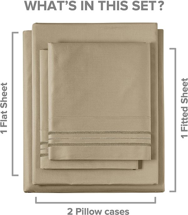 CGK Unlimited Twin XL Sheet Set - 4 Piece - Fits College Dorm Rooms - Hotel Luxury Bed Sheets - Extra Soft - Deep Pockets - Easy Fit - Breathable & Cooling - Beige Tan Bed Sheets - Twins - Image 4