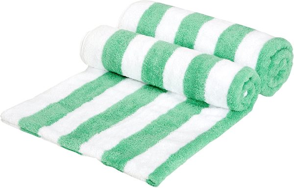 Amazon Basics Cabana Stripe Beach Towel - Pack of 2, Green - Image 2