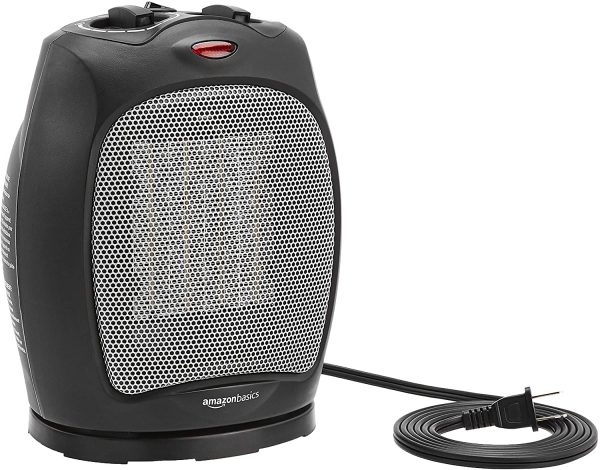 Amazon Basics 1500W Oscillating Ceramic Heater with Adjustable Thermostat, Black