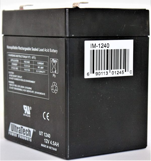 UltraTech UT-1240 12V, 4.5Ah Sealed Lead Acid Alarm Battery UT1240 ISO9002