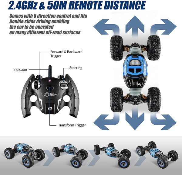 BEZGAR 16 Remote Control Car, Boys RC Buggy Truck 4WD Off Road All Terrains 1:14 Scale Hobby Toy Racing Transform Vehicles Outdoor for Kids and Adults (Blue) - Image 2