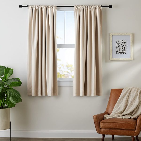 Amazon Basics Room Darkening Blackout Window Curtains with Tie Backs Set - 42 x 63-Inch, Beige, 2 Panels - Image 3