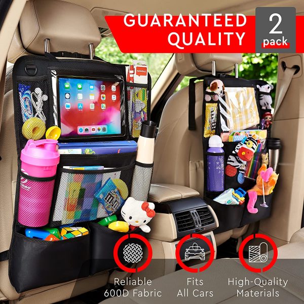 Backseat Car Organizer, Kick Mats Back Seat Protector with Touch Screen Tablet Holder, Car Back Seat Organizer for Kids, Car Travel Accessories, Kick Mat with 9 Storage Pockets 2 Pack - Image 6