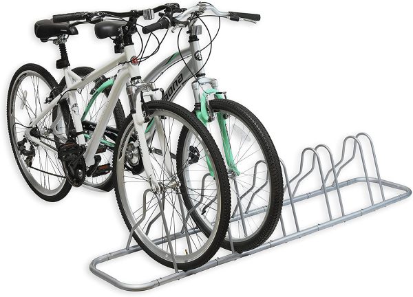 SimpleHouseware 5 Bike Bicycle Floor Parking Adjustable Storage Stand, Silver - Image 3