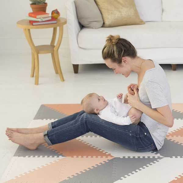 Skip Hop Foam Baby Play Mat: Playspot Interlocking Foam Floor Tiles, 70" x 56", Grey/Peach - Image 4