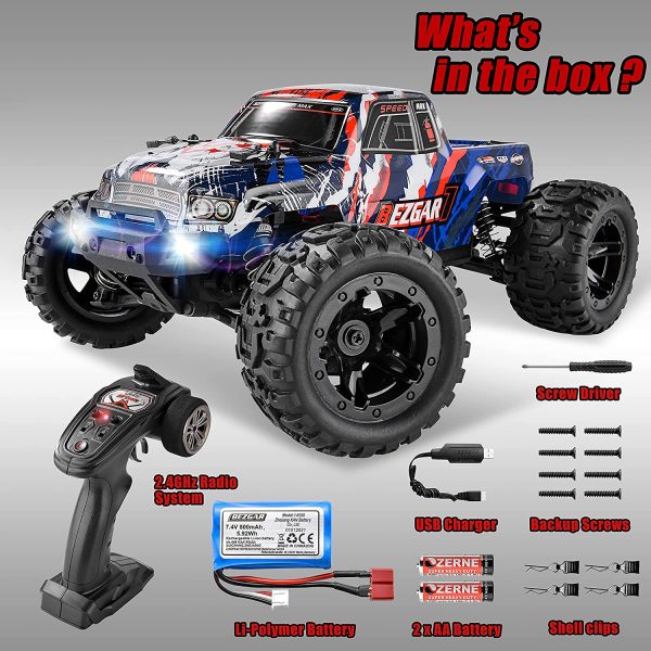 BEZGAR 7 RC Car, High Speed Remote Control Truck Hobby Grade 1:16 Scale 4WD 40 Km/h All Terrains Boys Electric Toy Off Road Monster Vehicle Crawler for Kids and Adults - Image 5