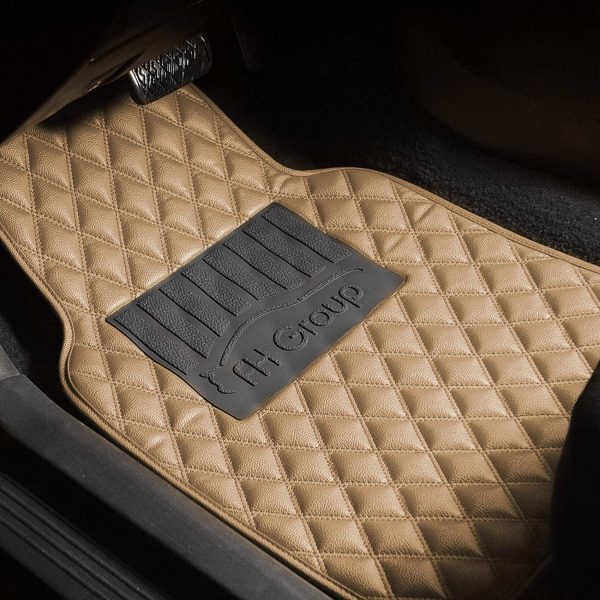 Luxury Universal Liners Faux Leather Car Floor Mats Diamond Design Full Set with Gift - Universal Fit for Cars, Trucks & SUVs (Beige) F12002 - Image 4