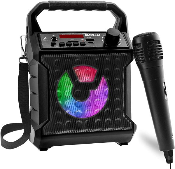 Risebass Portable Bluetooth Speaker with Microphone Set - Home Karaoke Machine and PA System for Kids and Adults with Party Lights - Rechargeable USB Speaker Set with FM Radio, SD/TF Card and AUX - Image 2