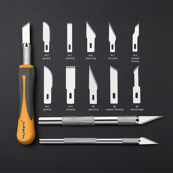 MulWark 16pc Precision Craft Hobby Utility Art Exacto Knife Set-Sharp Razor Knives Tool for Architecture Modeling, Scrapbooking,Felt&Wood&Leather Working-Stencil, Fine Point, Scoring, Chiseling Blade