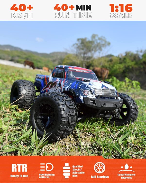 BEZGAR 7 RC Car, High Speed Remote Control Truck Hobby Grade 1:16 Scale 4WD 40 Km/h All Terrains Boys Electric Toy Off Road Monster Vehicle Crawler for Kids and Adults