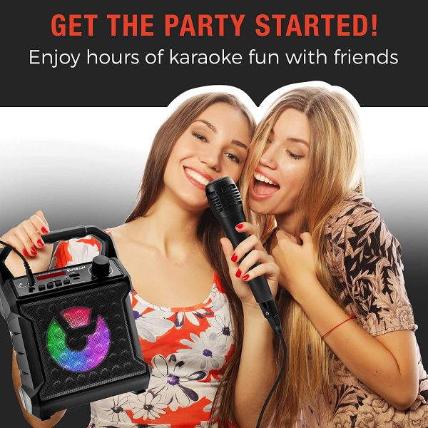 Risebass Portable Bluetooth Speaker with Microphone Set - Home Karaoke Machine and PA System for Kids and Adults with Party Lights - Rechargeable USB Speaker Set with FM Radio, SD/TF Card and AUX - Image 3