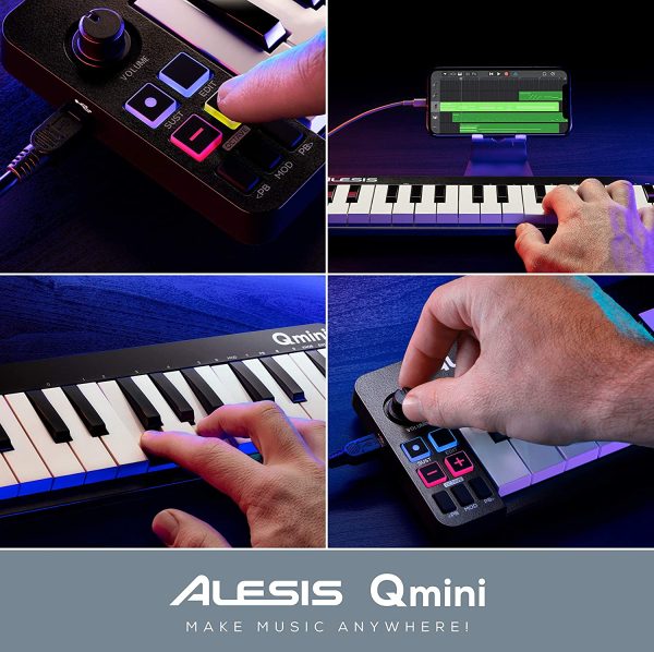 Alesis Qmini - Portable 32 Key USB MIDI Keyboard Controller with Velocity Sensitive Synth Action Keys and Music Production Software Included - Image 6