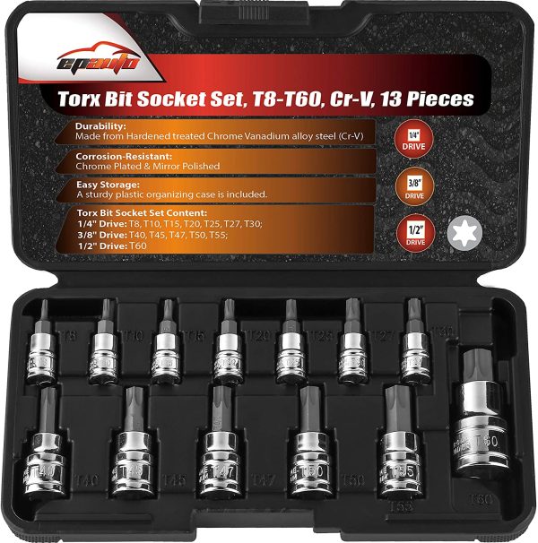 Torx Bit Socket Set Star Socket Set T8-T60, Cr-V, 13 Pieces - Image 3