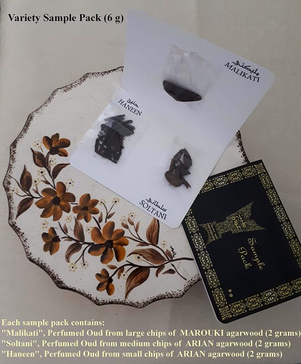 Sample Pack (6 g), Perfumed Agarwood Incense, Bakhoor Oud Muattar, Home Scenting, Handmade by Teeb Aden.