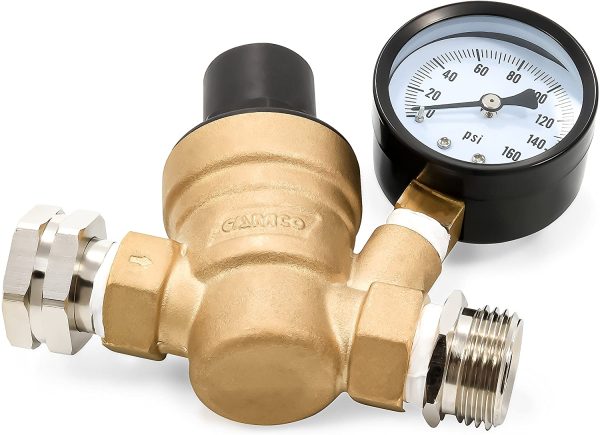 40058 Adjustable Brass Water Pressure Regulator - Helps Prevent Damage to Appliances and Plumbing Fixtures from High Water Pressure, Great for RVs and Boats