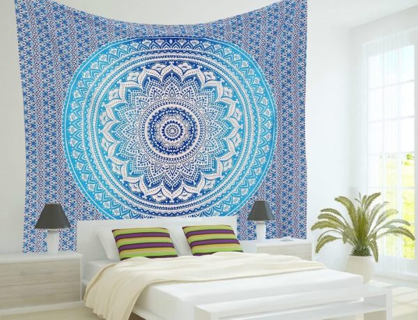 THE ART BOX Mandala Tapestry for Bedroom Wall Decor Wall Hanging Beach Blanket Bed Throw Tapisserie Hippie Room Decor Bohemian Trippy Tapestry Psychedelic , Blue , 140x210 Cms - Image 4