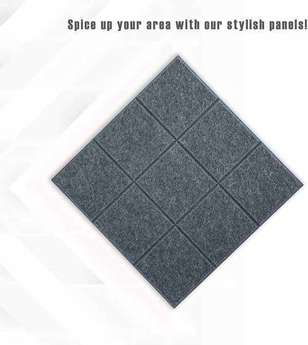 12 Pack Set Acoustic Absorption Panel, 12 X 12 X 0.4 Inches Grey Acoustic Soundproofing Insulation Panel Beveled Edge Tiles, Acoustic Treatment Used in Home & Offices, 9 Blocks Square Design - Image 7