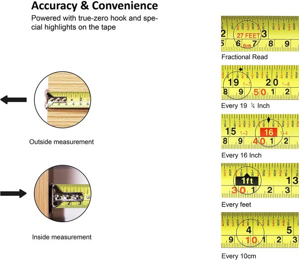 26ft Measuring Tape Measure by Imperial Inch Metric Scale with Both-Side Metal Blade,Magnetic Tip Hook and Shock Absorbent Case-for Construction,Contractor,Carpenter,Architect,Woodworking