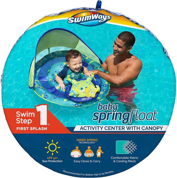 SwimWays Inflatable Baby Spring Octopus Pool Float Activity Center with Canopy - Image 9