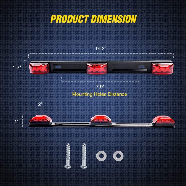 TL-11 1PC Red 9 LED ID Bar Marker Tail Black Stainless Steel Bracket for Truck Trailer Boat Identification Light, 2 Years Warranty