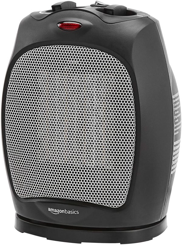 Amazon Basics 1500W Oscillating Ceramic Heater with Adjustable Thermostat, Black - Image 3