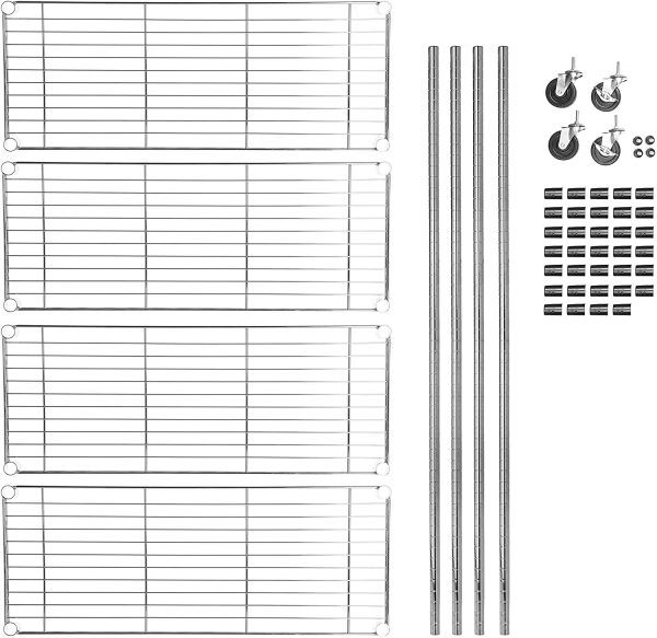 Amazon Basics 4-Shelf Adjustable, Heavy Duty Storage Shelving Unit on 4'' Wheel Casters, Metal Organizer Wire Rack, Chrome (36L x 14W x 57.75H) - Image 2