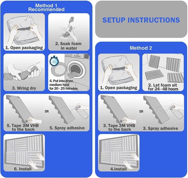 12 Pack Set Acoustic Panels, 2" X 12" X 12" Acoustic Foam Panels, Studio Wedge Tiles, Sound Panels wedges Soundproof Sound Insulation Absorbing (12 Pack, Blue)