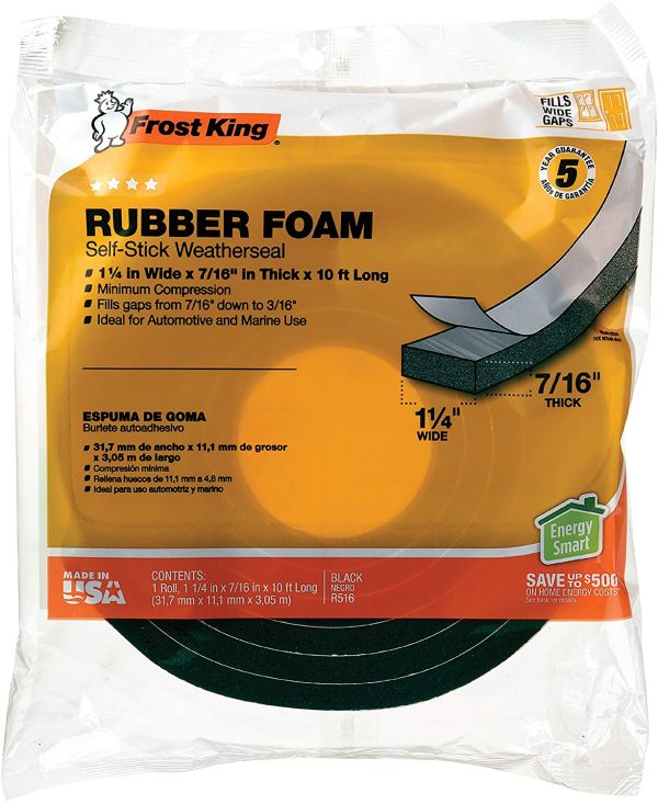 R516H 1-1/4-Inch by 7/16-Inch by 10-Foot Thick Sponge Rubber Foam Tape, Black - Image 2