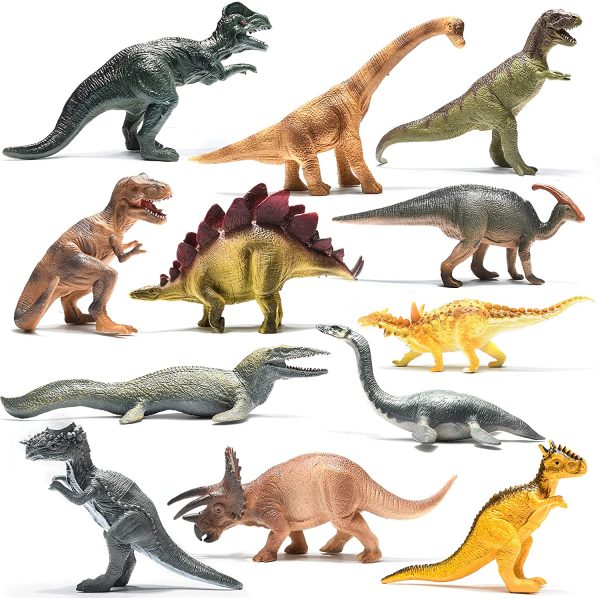 Prextex Realistic Looking 10" Dinosaurs Pack of 12 Large Plastic Assorted Dinosaur Figures - Image 5