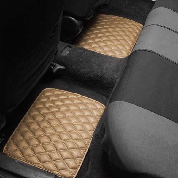 Luxury Universal Liners Faux Leather Car Floor Mats Diamond Design Full Set with Gift - Universal Fit for Cars, Trucks & SUVs (Beige) F12002 - Image 7