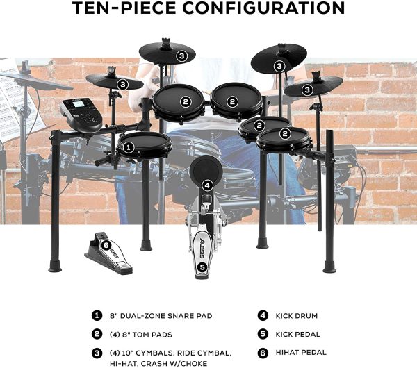 Alesis Drums Nitro Mesh Kit Bundle - Ten Piece Mesh Electric Drum Set With 385 Electronic Drum Kit Sounds and Solid  Rack - Image 6